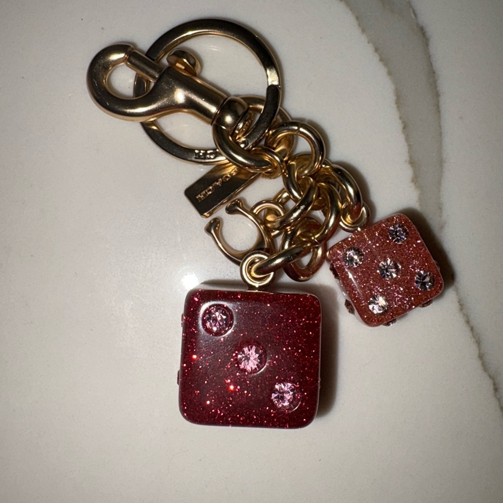 Coach Gold and Red Dice Key & Card Holder